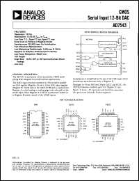 AD7543GKR datasheet: 0 to +7V; 670mW; CMOS serial input 12-bit DAC AD7543GKR