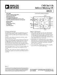 AD7628KP datasheet: 0 to +17.0V; 450mW; CMOS dual 8-bit buffered multiplying DAC. For disc drivers, programmable filters, X-Y graphics, gain/attenuation AD7628KP