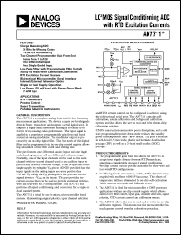 AD7711AN datasheet: -0.3 to +12V; 450mW; LC2MOS signal conditioning ADC with RTD excitation currents. For process control, RTD transducers, smart transmitters, prtable industrial instruments AD7711AN