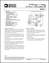AD7880BQ datasheet: 0.3-7V; 450mW; LC2MOS single low power, 12-bit sampling ADC. For digital signal processing, speech recognition and synthesis, high speed modems, control and instrumentation AD7880BQ