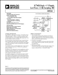 AD7880CR datasheet: 0.3-7V; 450mW; LC2MOS single low power, 12-bit sampling ADC. For digital signal processing, speech recognition and synthesis, high speed modems, control and instrumentation AD7880CR