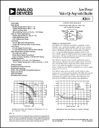 AD810AR-REEL datasheet: 18V; 800MHz, 50mW low power video Op Amp with disable. For professional video cameras, multimedia systems, NTSC,PAL & SECAM compatible systems, video line driver AD810AR-REEL