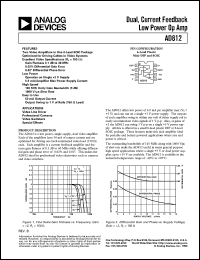 AD812AN datasheet: 18V; 1.3W; dual, current feedback low power Op Amp. For video lint driver, professional cameras, video switchers, special effects AD812AN