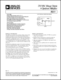 AD835AR datasheet: 6V; 300mW; 250MHz; voltage output 4-quadrant multiplier AD835AR