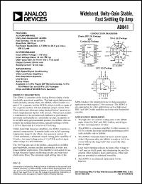 AD841 datasheet: 18V; 1.4W; wideband, unity-gain stable, fast settling Op Amp. For high speed signal conditioning, video and pulse amplifiers AD841