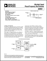 AD9901TQ/883 datasheet: 7V; 30mA; ultra high speed phase/frequency discriminarot. For low phase noise reference loops, fast-tuning AGILE IF loops AD9901TQ/883