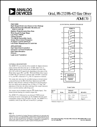 ADM5170AN datasheet: 15V; 1250mW; octal RS-232/RS-423 line driver. For high speed communication, computer I-O ports peripherals, high speed modems, prinetrs, logic level translation ADM5170AN