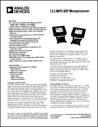 ADSP-2100JP datasheet: 0.3-7V; speed: 6.144MHz; 12.5 MIPS microprocessor. For optimized for DSP algorithms including, digital filtering, fast fourier transforms,image processing, radar, sonar speech processing and telecommunications ADSP-2100JP