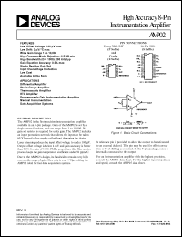 AMP02GBC datasheet: +-18V; high accuracy instrumentation amplifier. For differential amplifier, strain gauge amp, thermocouple amp, RTD amplifier AMP02GBC