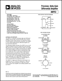 AMP03GP datasheet: +-18V; precision, unity-gain differential amplifier. For summing and instrumentation amplifiers, balanced line receivers, current-voltage conversion, absolute volue amplifier AMP03GP