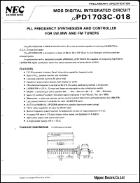 uPD1703C-018 datasheet: PLL frequency synthesizer and controller for FM/MW/LW tuner uPD1703C-018