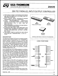 Z8420AC1 datasheet: Z80 PIO parallel input/output controller, 4MHz Z8420AC1