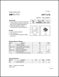IRF7476 datasheet: Power MOSFET for high frequency applications, 12V, 15A IRF7476