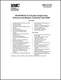 SMC91C95 datasheet: ISA/PCMCIA full duplex single-chip ethernet and modem controller with RAM, 6 Kbytes built-In RAM SMC91C95