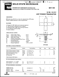SD1136 datasheet: UHF power NPN transistor, 10W, 16V SD1136