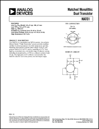 MAT01GH datasheet: 45V; 500mW; matched monolithic dual transistor MAT01GH