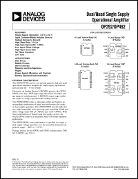 OP292GP datasheet: 33V; dual/quad single supply operational amplifier. For disc drivers, mobile phones, servo controls OP292GP