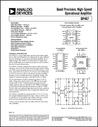 OP467GP datasheet: 18V; quad precision, high-speed operational amplifier. For high-speed image display drivers, high frequency active filters OP467GP