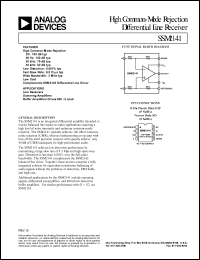 SSM2141S datasheet: 18V; high common0mode rejection defferential line receiver. For line receiver, summing amplifiers, buffer amplifiers-drives 600 Ohm load SSM2141S