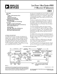 AD608AR datasheet: 5.5V; 600mW; low power mixer/limiter/RSSI receiver IF subsystem. For GSM, CDMA, TDMA, and TETRA receivers AD608AR