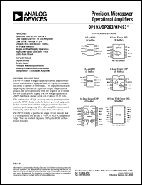 OP193FP datasheet: 18V; precision, micropower operational amplifier. For digital scales, strain gages, portable medical equipment, battery-powered instrumentation and temperature transducer amplifier OP193FP