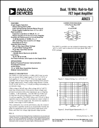 AD823AN datasheet: 36V; 0.9-1.3mW; dual 16MHz, rail-to-rail FET input amplifier AD823AN