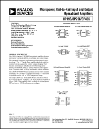 OP196GP datasheet: 15V; micropower, rail-to-rail input and output operational amplifier. For battery monitoring, sensor conditioners OP196GP