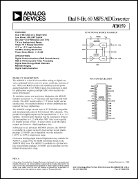 AD9059BRS datasheet: 7V; 20mA; dual 8-bit, 60MSPS A/D converter. For digital communications, RGB & YC/compositive video processing AD9059BRS