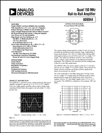 AD8044AR-14-REEL datasheet: 12.6V; 1-1.6W; quad 150MHz rail-to-rail amplifier. For active filters, video switchers AD8044AR-14-REEL