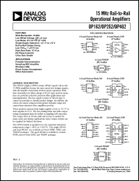 OP462DS datasheet: 6V; 50mA; 15MHz rail-to-rail operational amplifier. For portable instrumentation, sampling ADC amplifier, wirelell LANs, direct access arrangement, office automation OP462DS