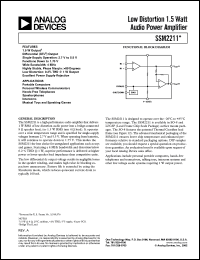 SSM2211CP-REEL datasheet: 6V; low distortion 1.5Watt audio power amplifier. For portable computers, personal wireless communicators SSM2211CP-REEL