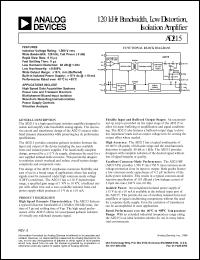 AD215AY datasheet: 120KHz bandwidth, low distortion, isolation amplifier. For high speed data acquisition systems, power line and transient monitors AD215AY