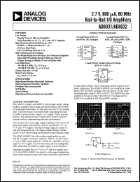 AD8032BR-REEL7 datasheet: 2.7V; 80MHz rail-to-rail I/O amplifier. For high speed battery-operated systems, high component density systems AD8032BR-REEL7