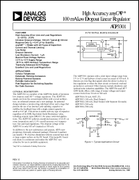 ADP3301AR-5 datasheet: OutputV: 5V; high accuracy anyCAP 100mA low dropout linear regulator. For cellular telephones; notebook, palmtop computers; battery powered systems and portable instruments ADP3301AR-5