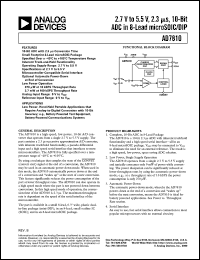 AD7810YN datasheet: 0.3-7V; 450mW; 10-bit ADC in 8-lead microchip. For low power, hand-held portable applications AD7810YN