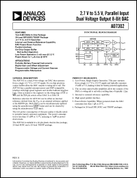 AD7302BRU datasheet: 0.3-7V; 700-900mW; parallel input dual voltage output 8-bit DAC. For portable battery powered instruments and digital gain and offset adjustment AD7302BRU