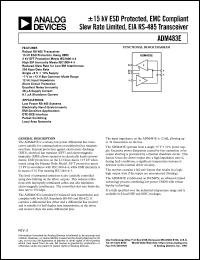 ADM483EAR datasheet: 7V; 470-727mW; +-15kV ESD protected, EMC compliant slew rate limited, EIA RS-485 transmitter. For low power RS-485 systems, electrically harsh environment, EMI sinsitive applications ADM483EAR