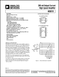 AD8010AR datasheet: 12.6V; 200mA output current high-speed amplifier. For video distribution amplifier, VDSL, xDSL line driver, communications, ATE, instrumentation AD8010AR