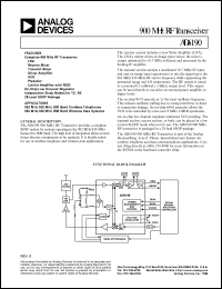 AD6190ARS datasheet: 5.5V; 500mW; 900MHz RF transceiver. For 902MHz-928MHz ISM band cordless telephones, 902MHz-928MHz ISM band wireless data systems AD6190ARS