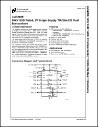 LMS202ECMX datasheet: 15KV ESD Rated, 5V Single Supply TIA/EIA-232 Dual Transceivers LMS202ECMX