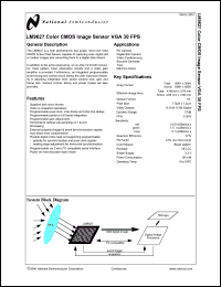 LM9627-5SENSORS datasheet: Color CMOS Image Sensor VGA 30 FPS LM9627-5SENSORS