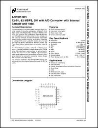 ADC12L063EVAL datasheet: 12-Bit, 62 MSPS, 354mW A/D Converter with Internal Sample-and-Hold ADC12L063EVAL