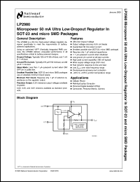 LP2980AIM5-4.0 datasheet: Micropower 50 mA Ultra Low-Dropout Regulator In SOT-23 and micro SMD Packages LP2980AIM5-4.0