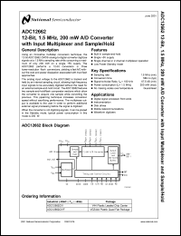 ADC12662CIV datasheet: 12-Bit, 1.5 MHz, 200 mW A/D Converter with Input Multiplexer and Sample/Hold ADC12662CIV