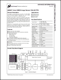LM9647-5SENSORS datasheet: Color CMOS Image Sensor VGA 68 FPS LM9647-5SENSORS