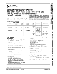 COP8SBR9IMT8 datasheet: 8-Bit CMOS Flash Microcontroller with 32k Memory, 1 k RAM, Virtual EEPROM, and 2.7V to 2.9V Brownout COP8SBR9IMT8