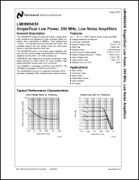 LMH6654MAX datasheet: Single/Dual Low Power, 250 MHz, Low Noise Amplifiers LMH6654MAX