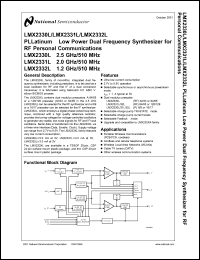 LMX2332LSLBX datasheet: 1.2 GHz/510 MHz PLLatinum Low Power Dual Frequency Synthesizer for RF Personal Communications LMX2332LSLBX