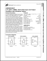 LMH6647MAX datasheet: 2.7V, 650µA, 55MHz, Rail-to-Rail Input and Output Amplifiers with Shutdown Option LMH6647MAX