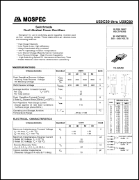 U20C30C datasheet: Switchmode dual ultrafast rectifiers, 20A, 300V, 50ns U20C30C